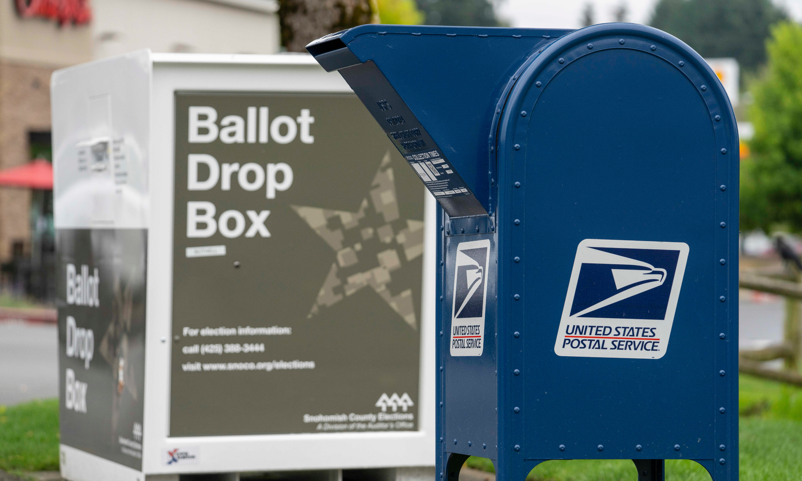 A USPS Collection Box next to a Snohomish County ballot drop box in Bothell, Washington | M. Scott Brauer/ZUMA Press Wire