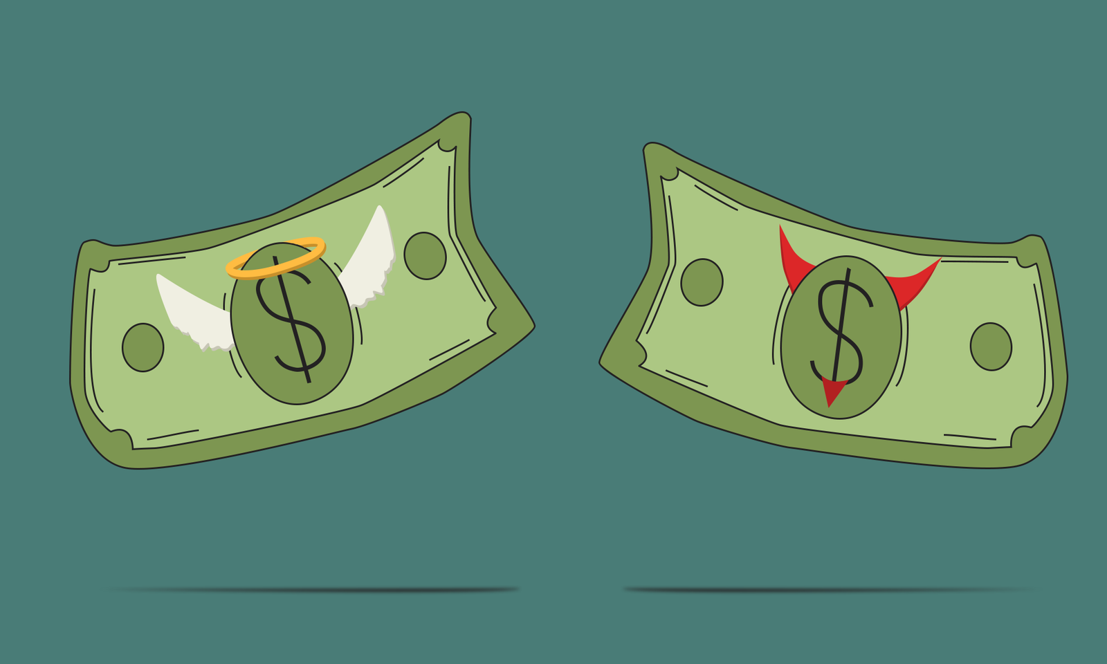 A stylized graphic of two dollar bills | Image: Aidan Gorman and Candida Hall