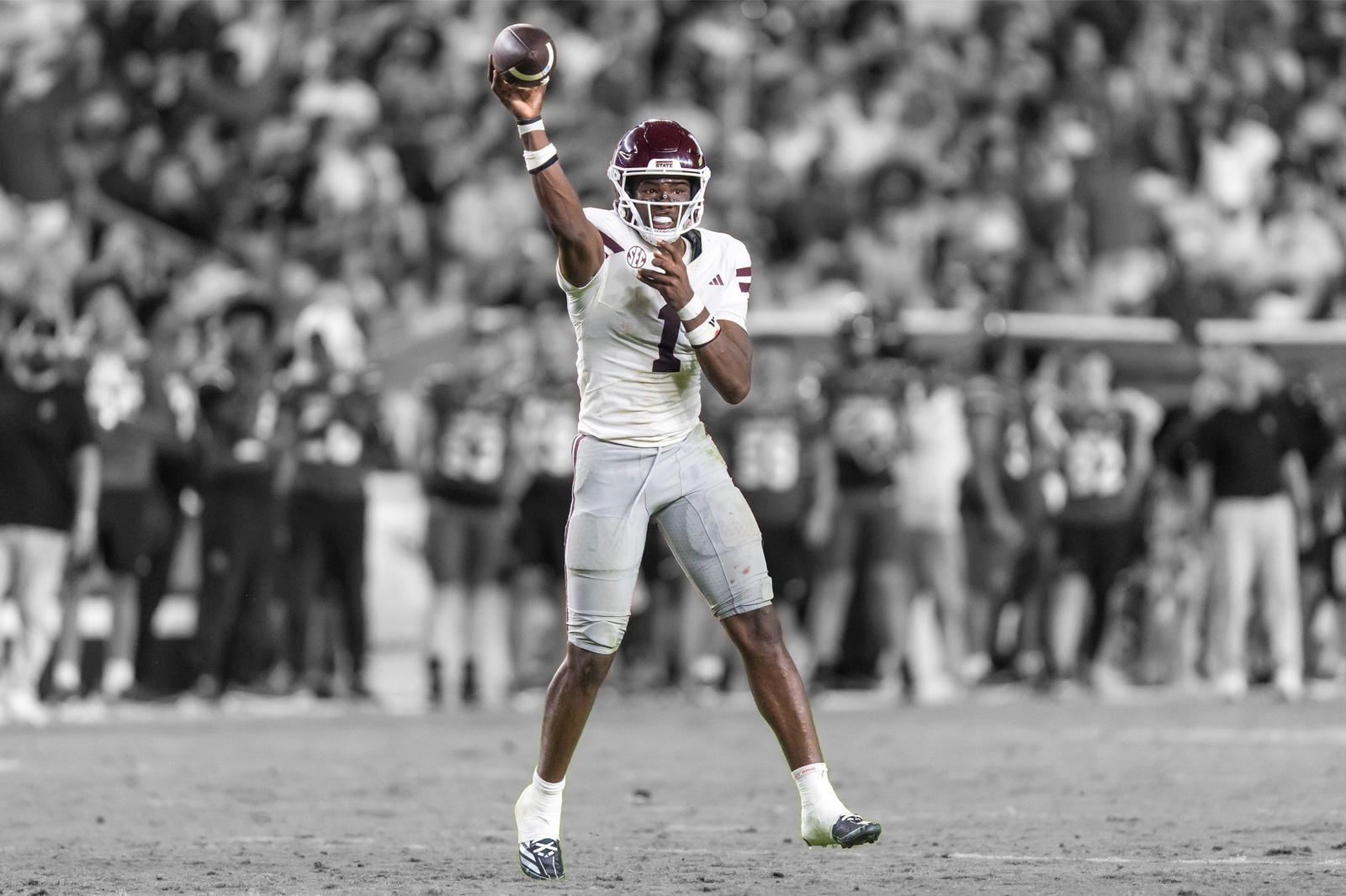 Mississippi State quarterback Kamario Taylor throws a pass against South Carolina