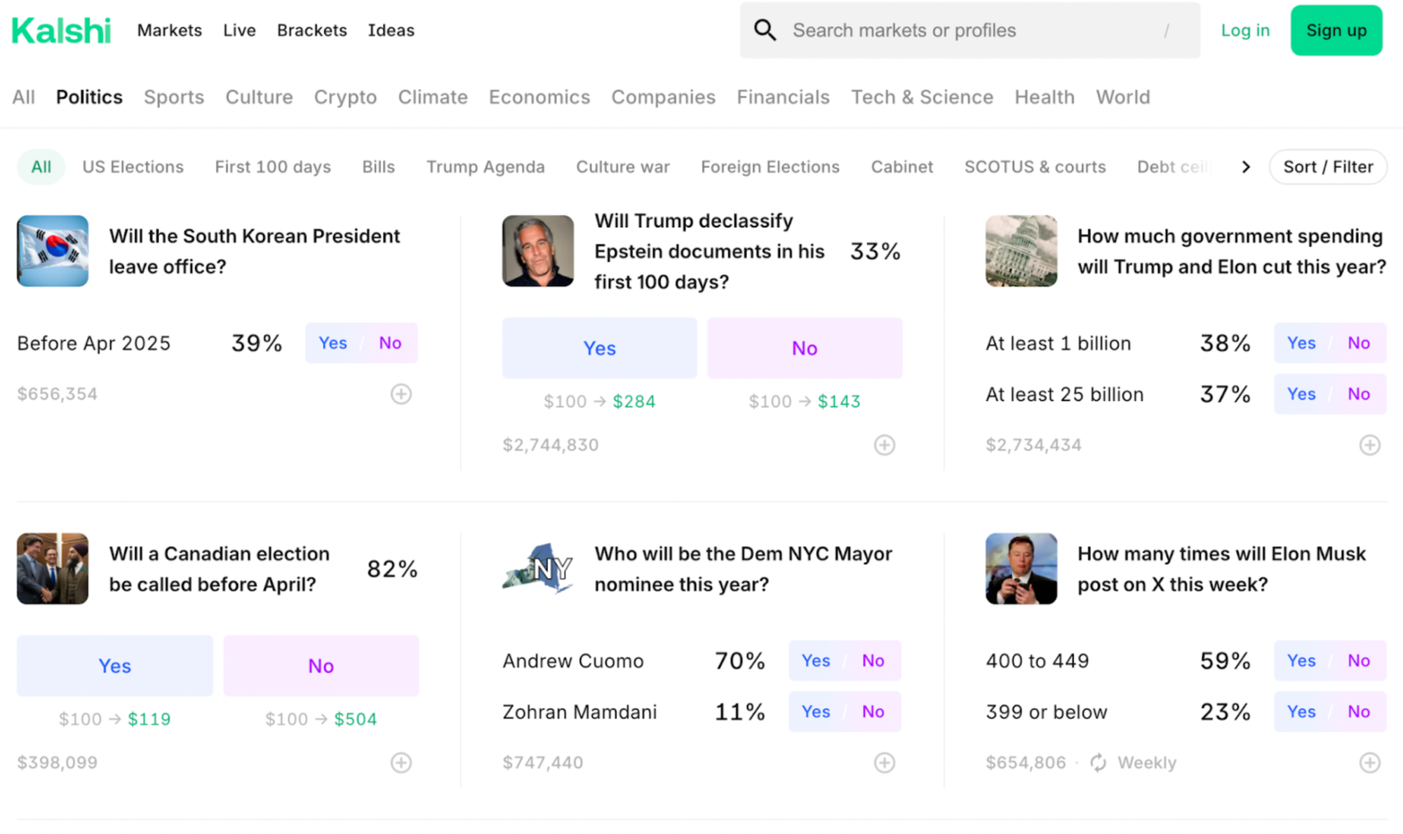 March 19, 2025 screenshot from Kalshi, a predictive betting market.