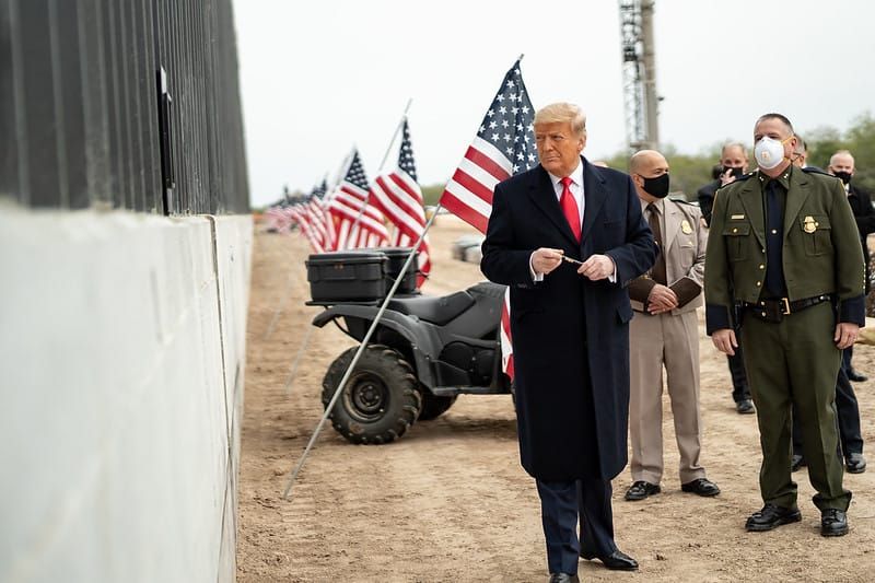 President Donald Trump at the border wall in Texas in 2021. Image: Trump White House | Flickr