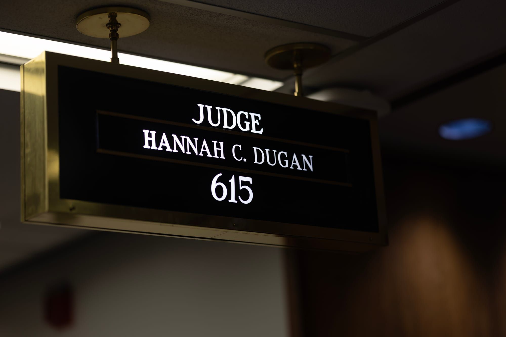 A sign above the entrance to Milwaukee County Circuit Judge Hannah Dugan's courtroom | Getty Images