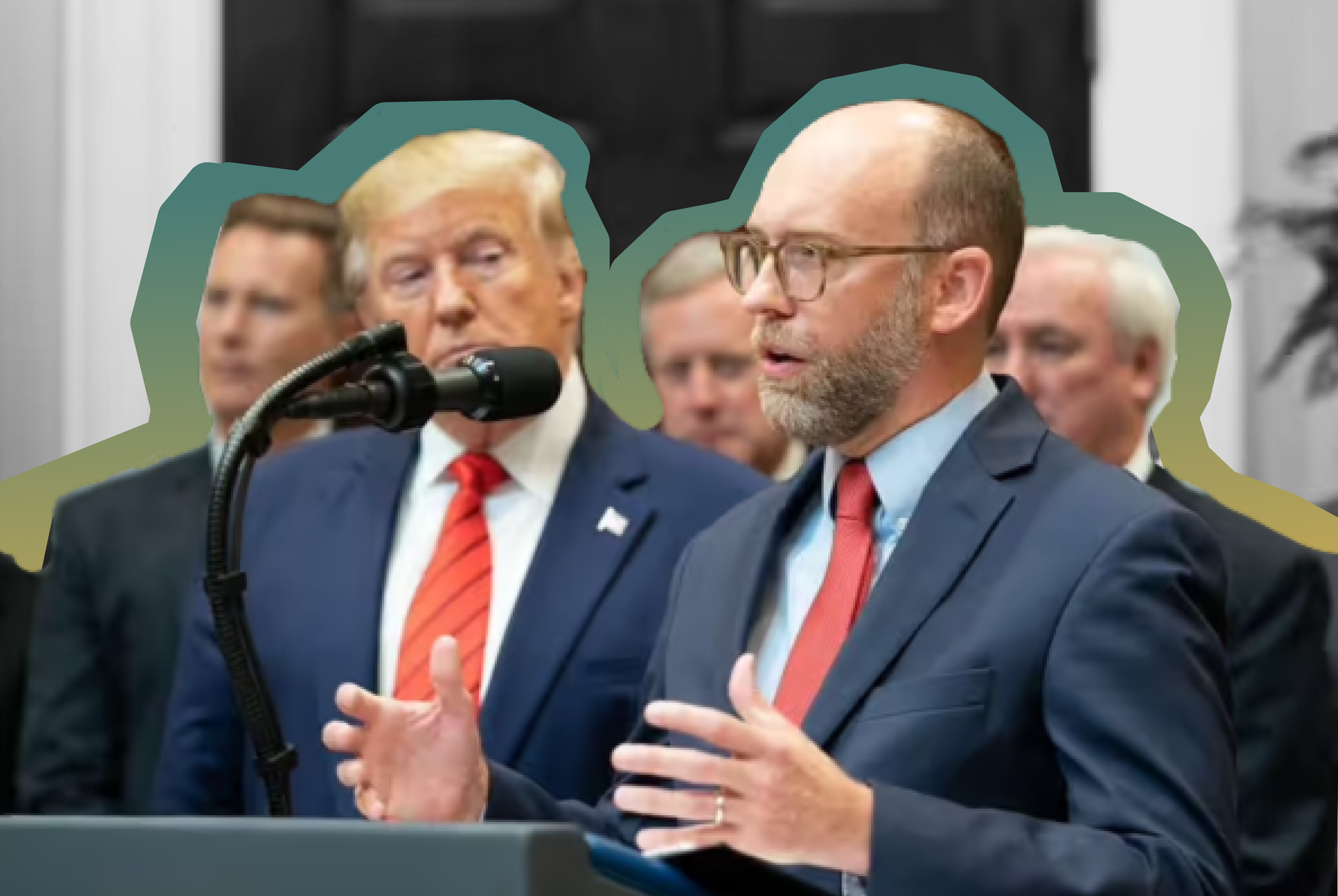 President Donald Trump listens to the Office of Management and Budget Acting Director Russ Vought delivers remarks in October, 2019 | Official White House photo, Wikimedia Commons
