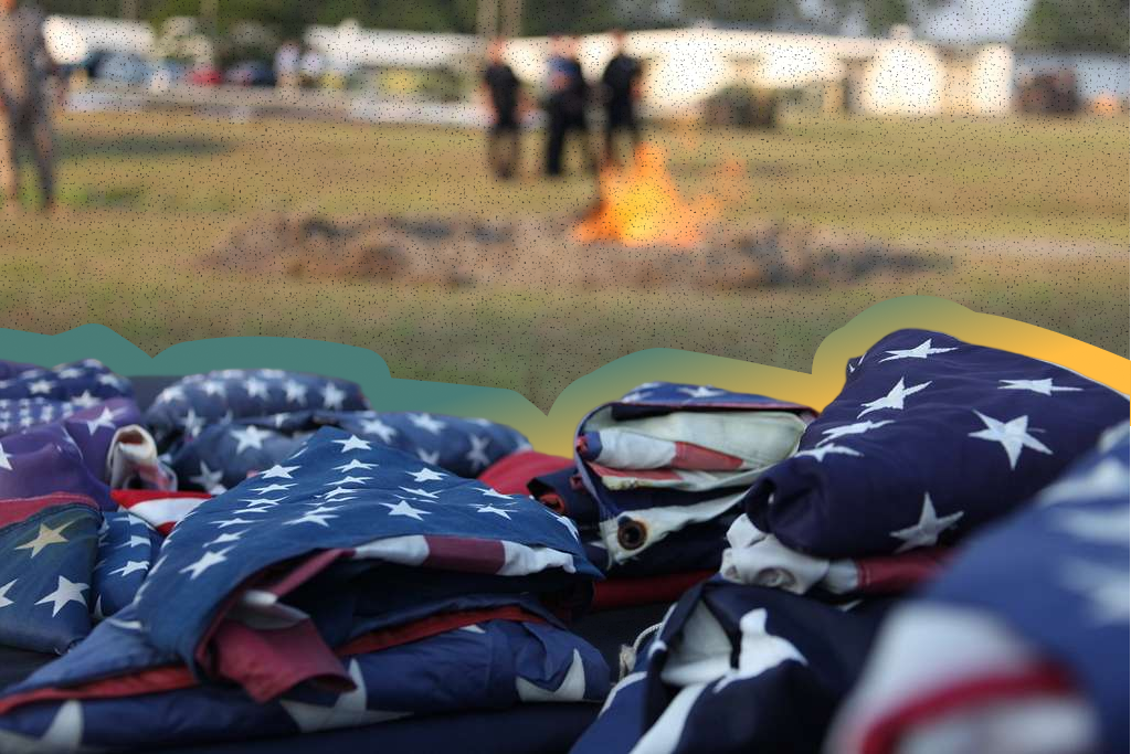 Unserviceable U.S. flags set to be put to rest during 2nd Low Altitude Air Defense Battalion’s flag disposal ceremony — Picryl, edited by Russell Nystrom