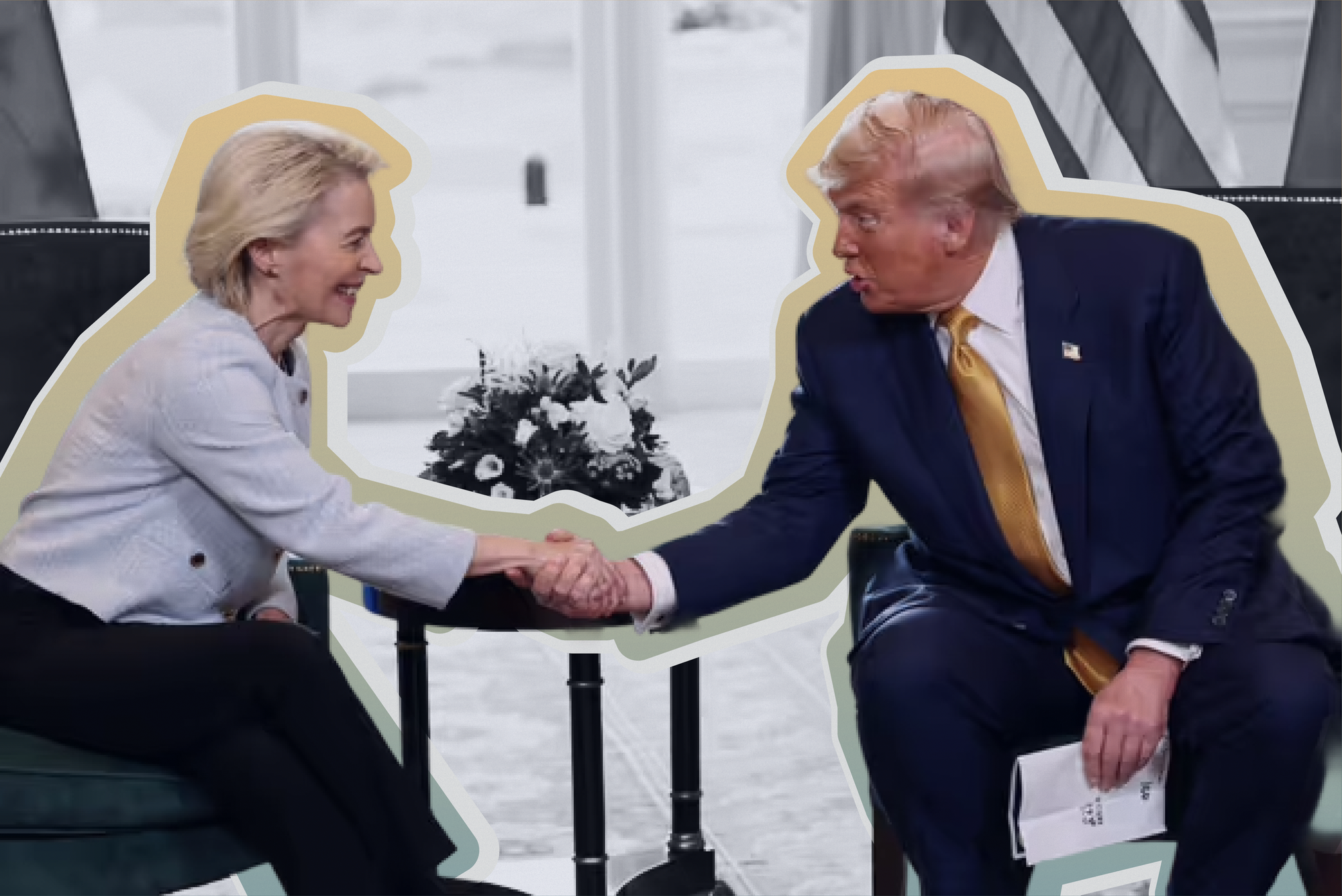 EU Commission President Ursula von der Leyen shakes hands with U.S. President Donald Trump | Image: Heute.at/Reuters