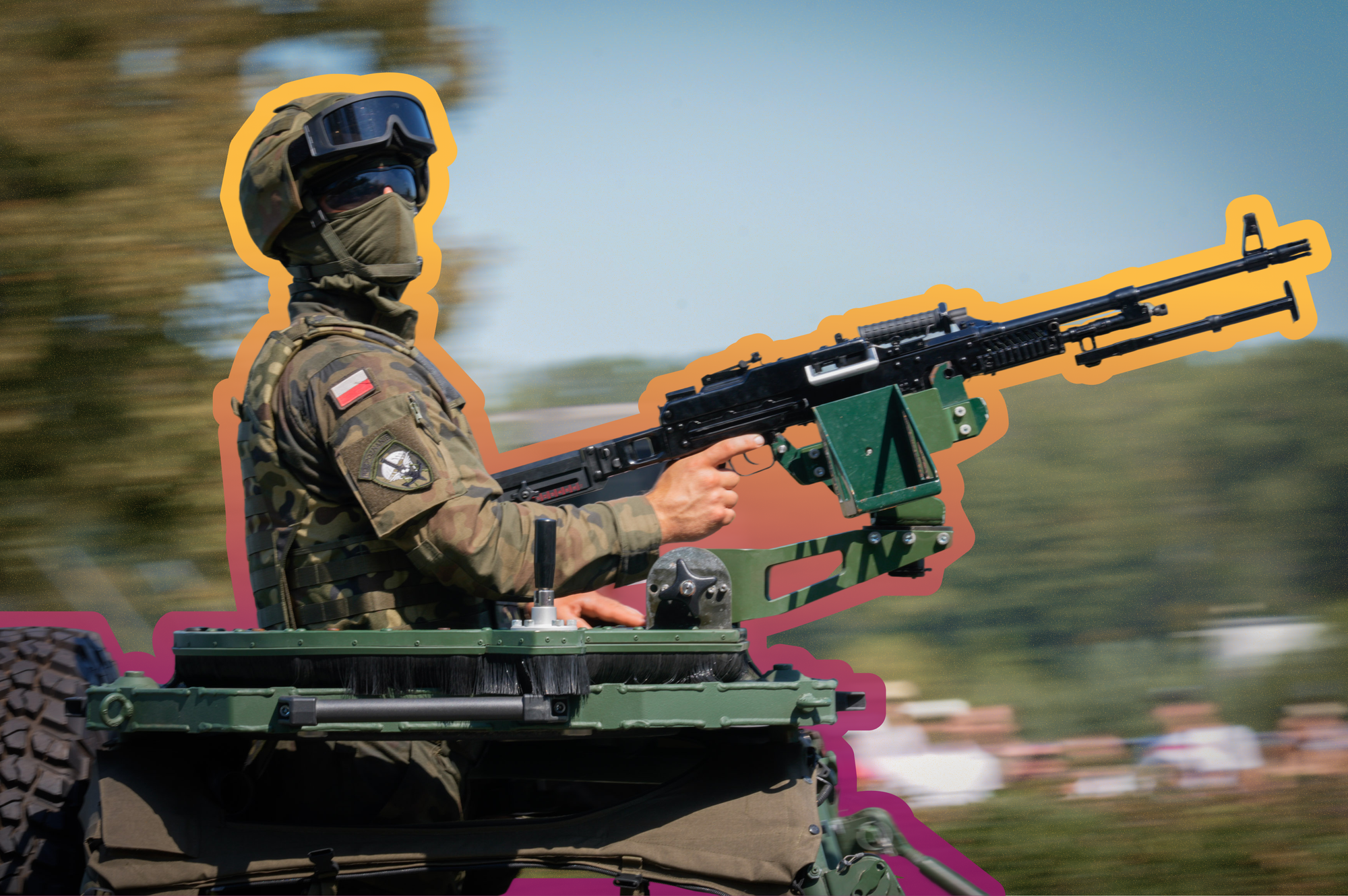 Polish armored vehicles drive through Warsaw during the annual military parade on August 15, 2025 | Jaap Arriens / Sipa USA, edited by Russell Nystrom