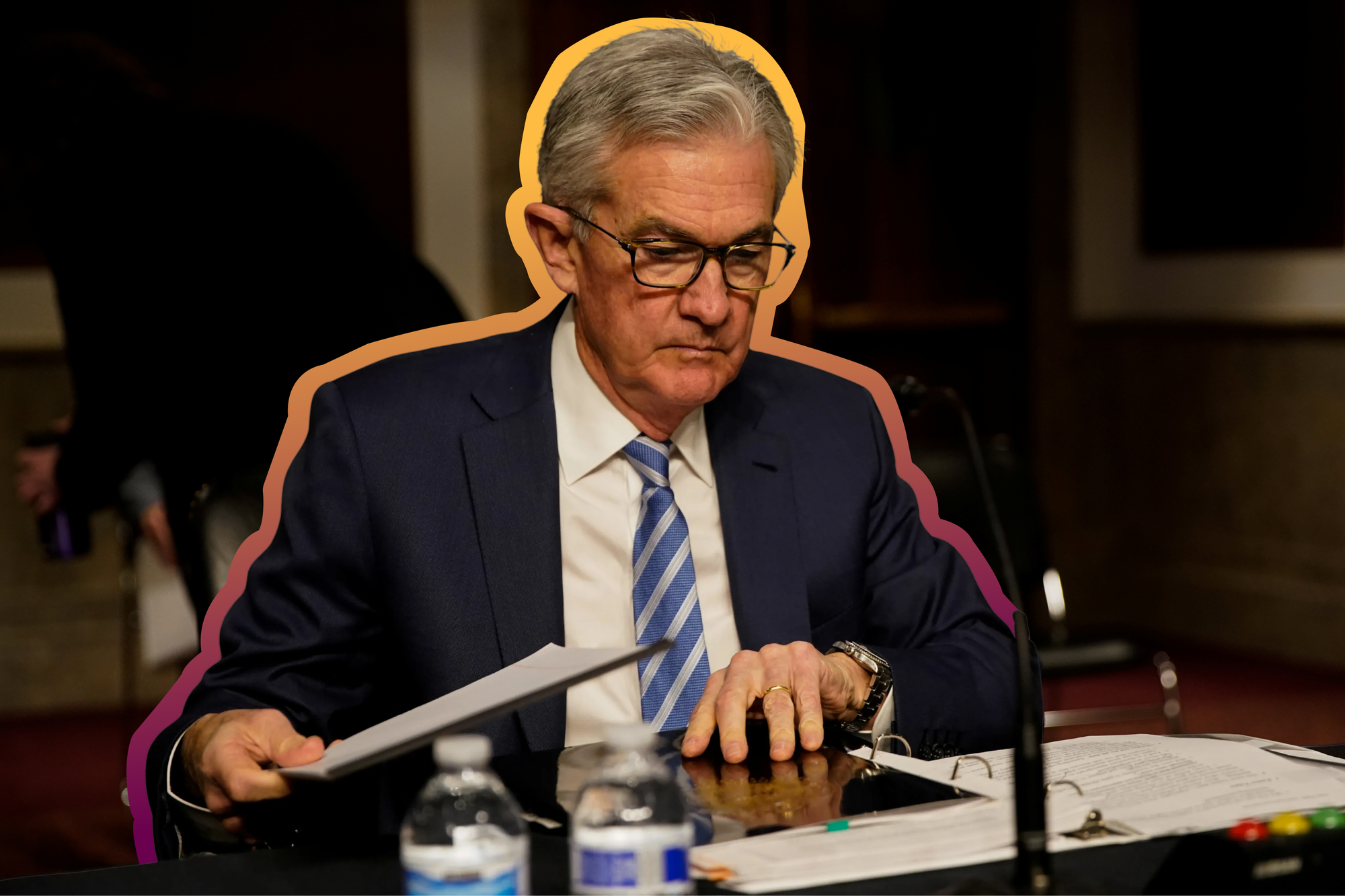 Federal Reserve Chair Jerome Powell prepares to testify before a joint Senate committee in Washington, D.C.