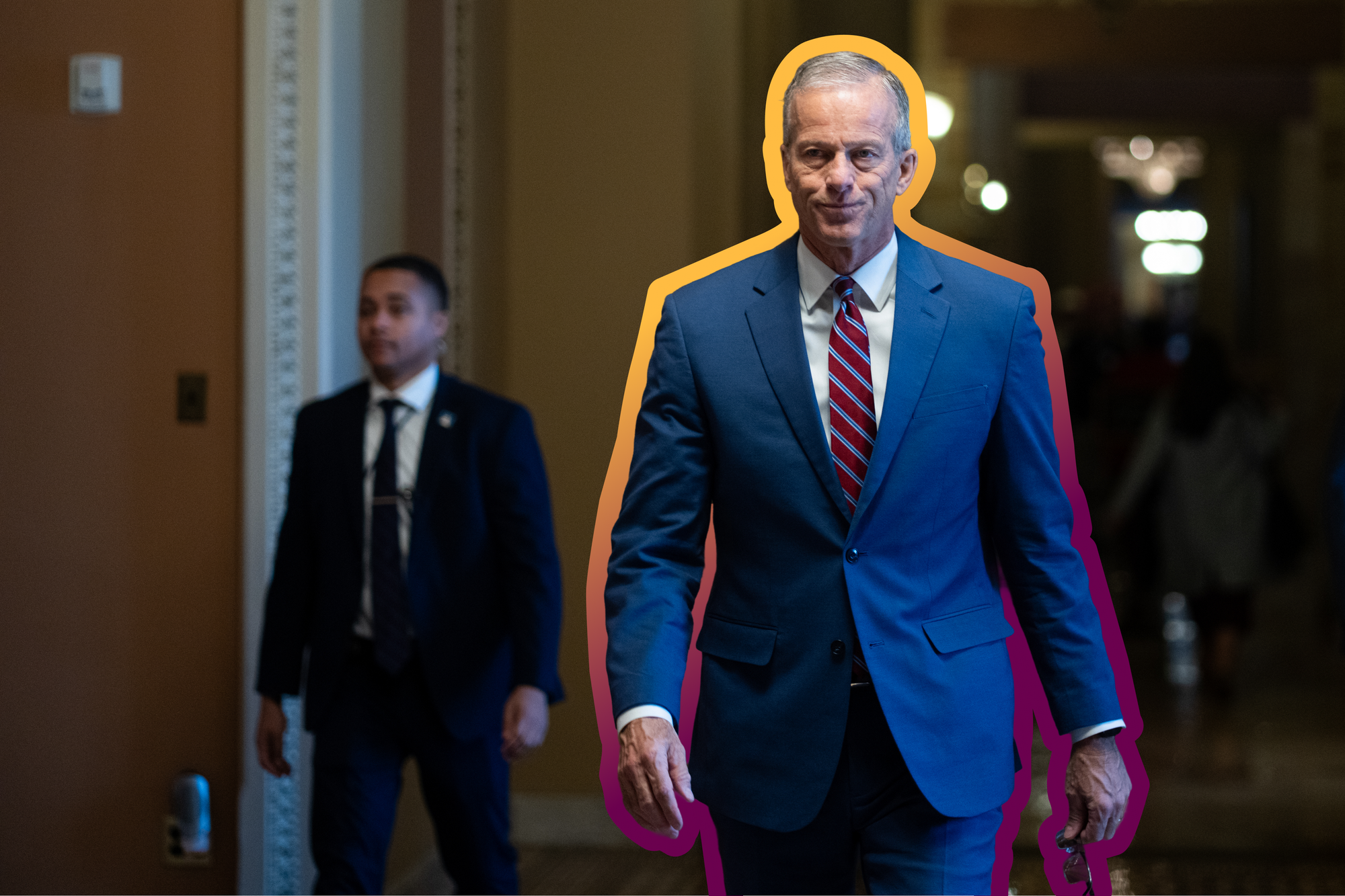 Senate Majority Leader John Thune (R-SD) walks to the Senate floor in the U.S. Capitol