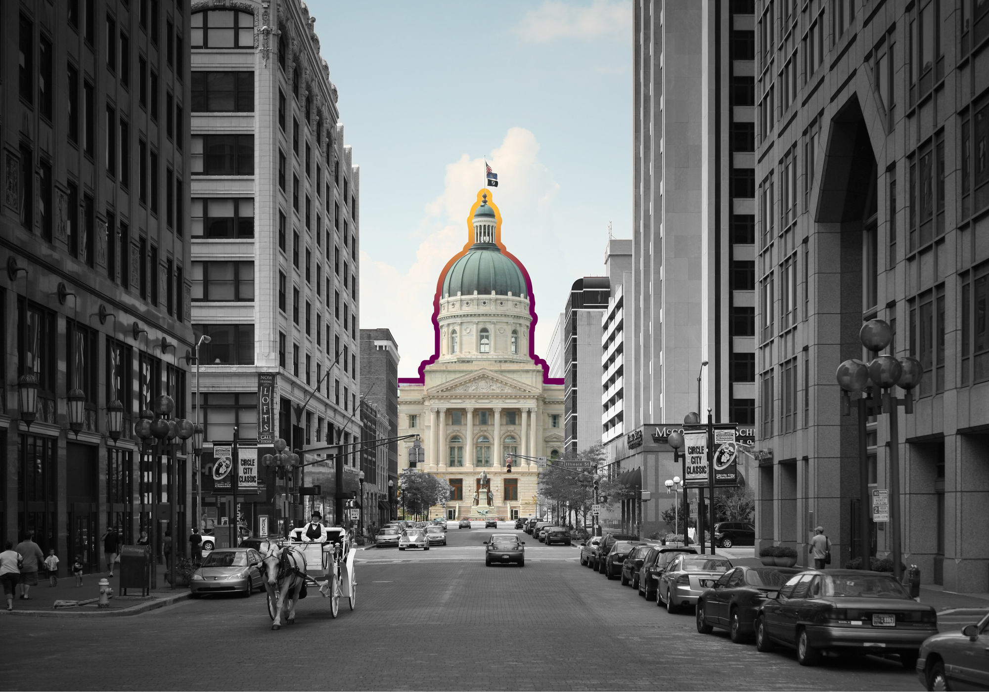 The Indiana State Capitol at the end of Market St in Indianapolis, Indiana