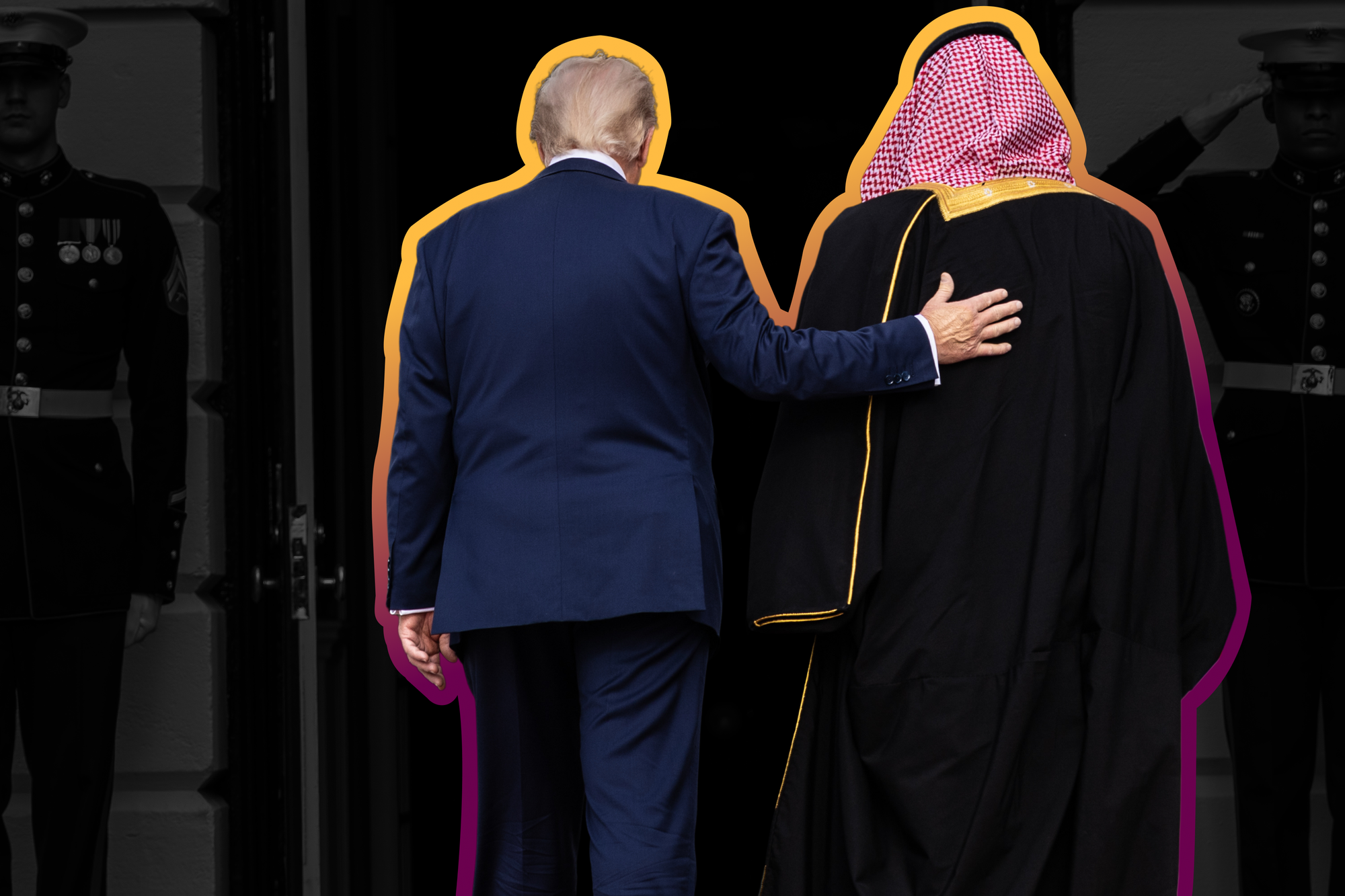 United States President Donald Trump welcomes Saudi Crown Prince Mohammed bin Salman Al Saud to the White House — November 18, 2025 | Anna Rose Layden/POOL, edited by Russell Nystrom