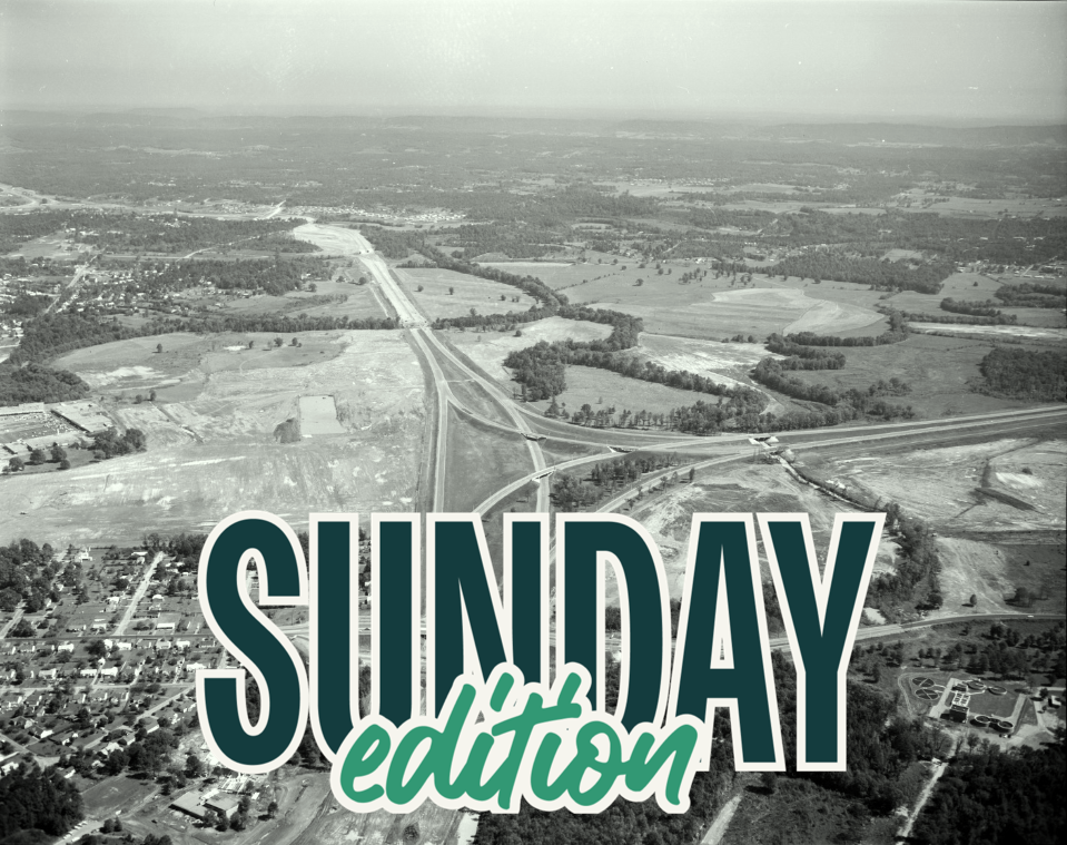 The I-75/24 Split in Chattanooga, Tennessee, shortly after initial construction was completed | Tennessee State Library and Archives, Wikipedia, edited by Ari Weitzman