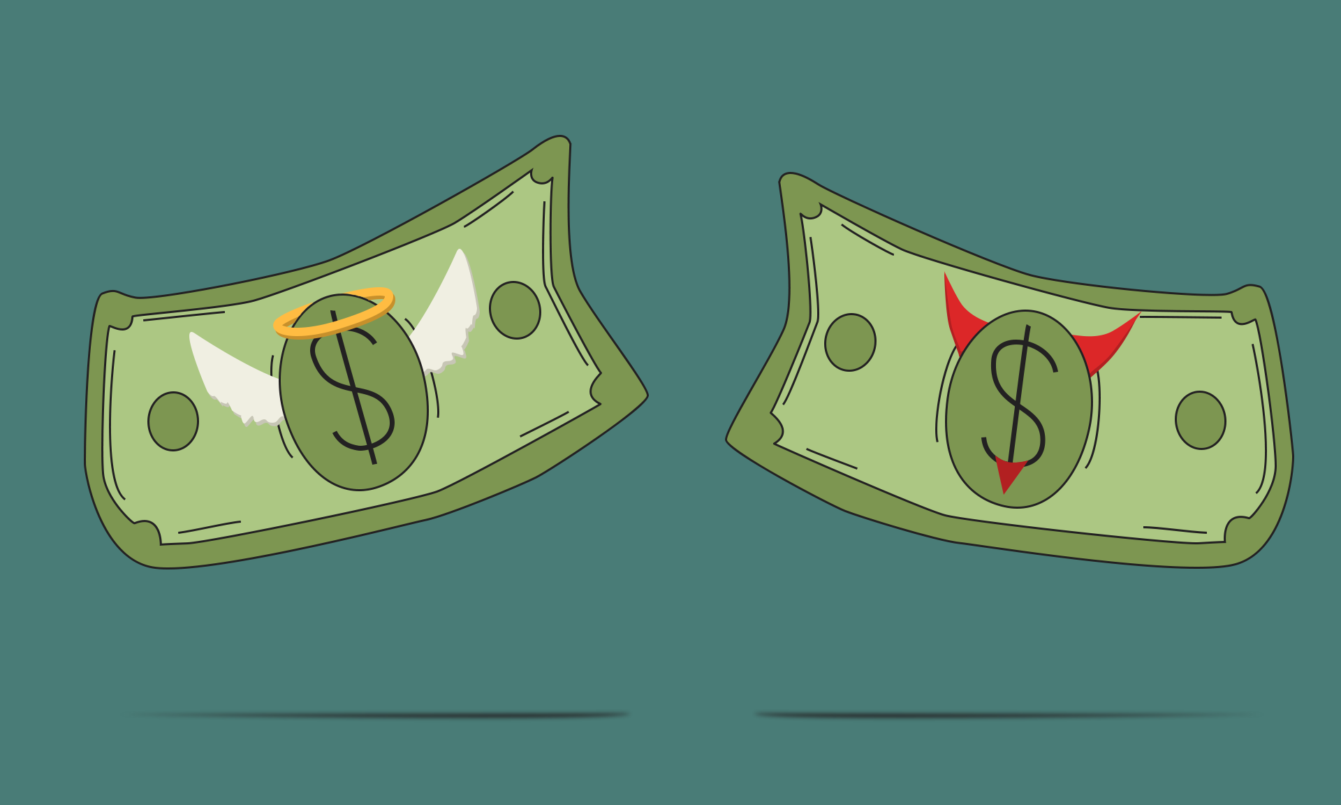 A stylized graphic of two dollar bills | Image: Aidan Gorman and Candida Hall