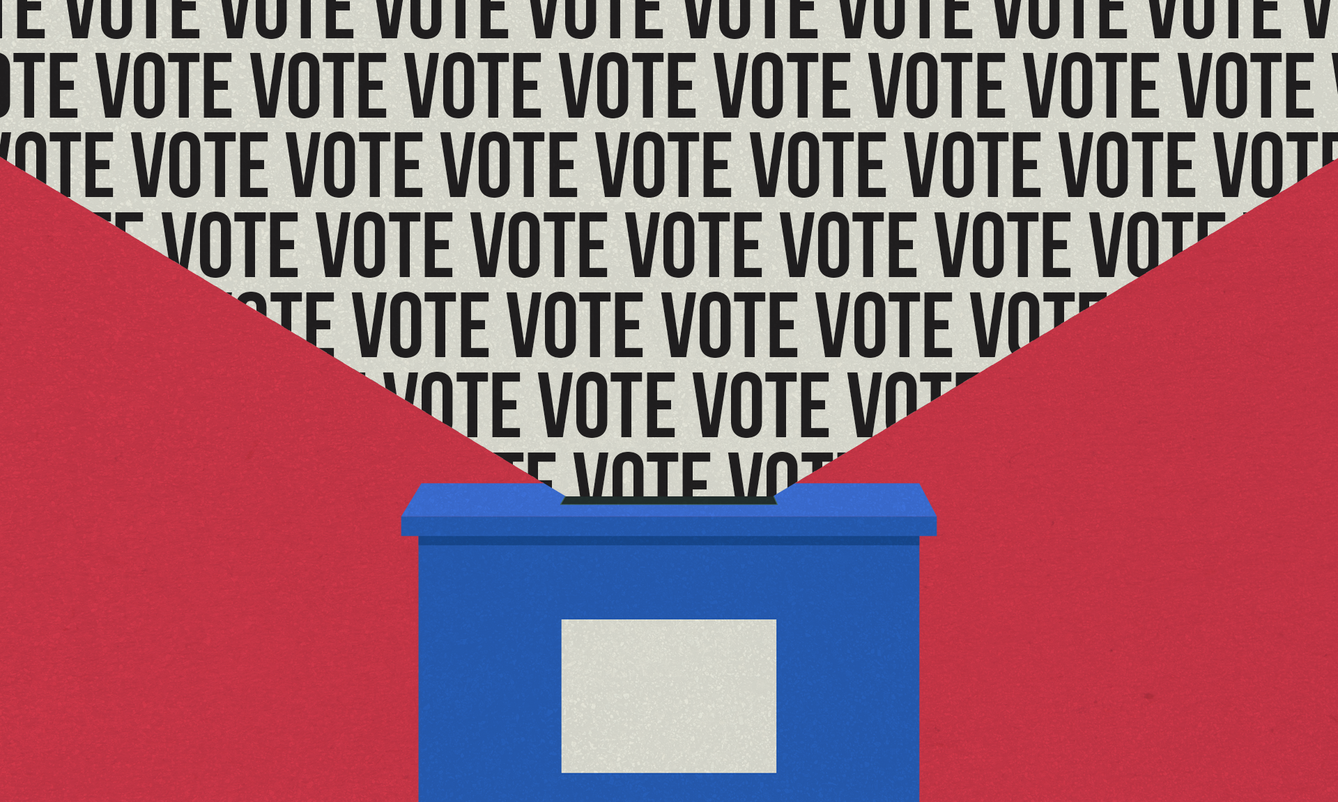 A stylized graphic of a ballot box.
