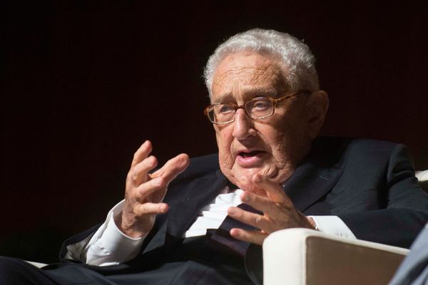Kissinger speaking in 2016. LBJ Library photo by Marsha Miller