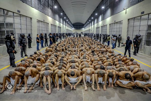 Inmates at El Salvador's 'Terrorism Confinement Center' (CECOT). (Photo by Press Secretary Of The Presidency Of El Salvador via Getty Images)