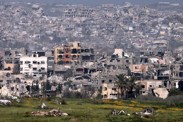 Destroyed buildings in the northern Gaza Strip on March 18, 2025. (Photo by Menahem Kahana/AFP via Getty Images)