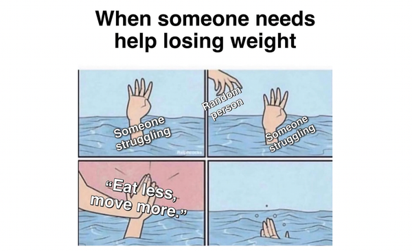 Cartoon illustrating unhelpful weight loss advice | @drnadolsky Instagram