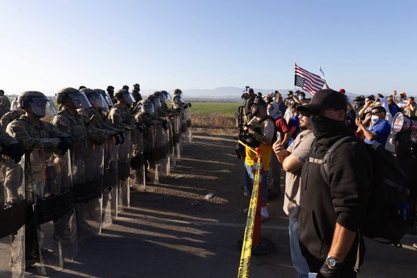 California National Guard troops face off with protesters in Southern California | Credit: Blake Fagan/AFP via Getty Images