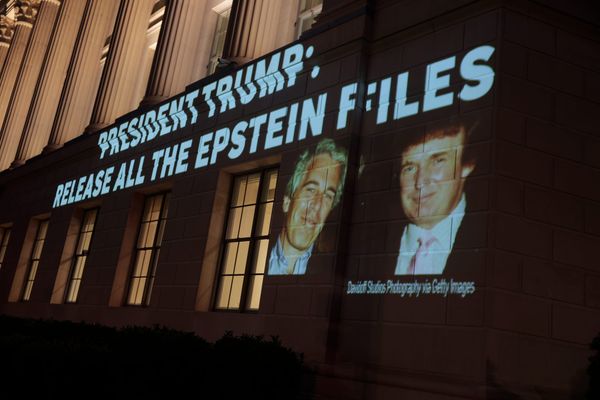 An image of President Donald Trump and Jeffrey Epstein projected onto the U.S. Department of Commerce headquarters in Washington, D.C. — July 18 | Anna Moneymaker/Getty Images