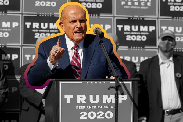Rudy Giuliani at a press conference in Philadelphia, Pennsylvania — November 7, 2020 | REUTERS/Eduardo Munoz, edited by Russell Nystrom