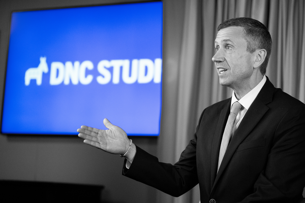 Democratic National Committee Chair Ken Martin speaks at DNC headquarters | Bill Clark/CQ Roll Call/Sipa USA, edited by Aidan Gorman