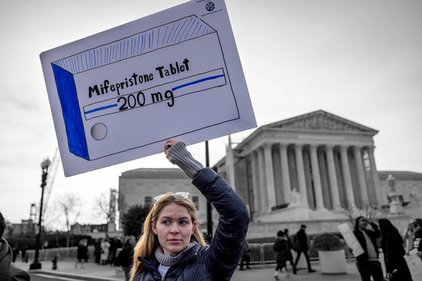 Demonstrators outside the Supreme Court during oral arguments in a challenge to mifepristone in 2024