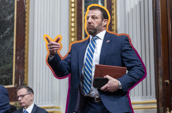 Markwayne Mullin in a White House fraud task force meeting in the Eisenhower Executive Office Building