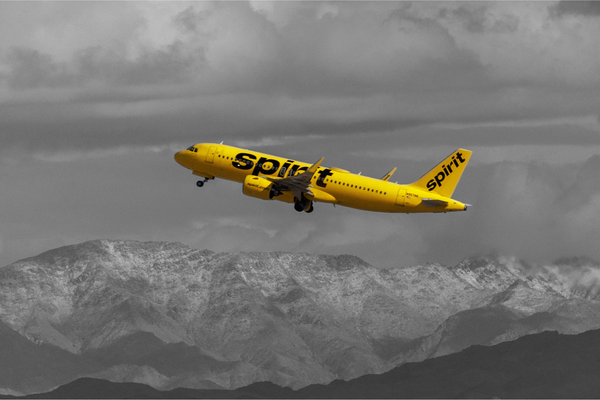 A Spirit Airlines commercial airliner flies after taking off from Las Vegas International Airport | REUTERS/Mike Blake, edited by Russell Nystrom