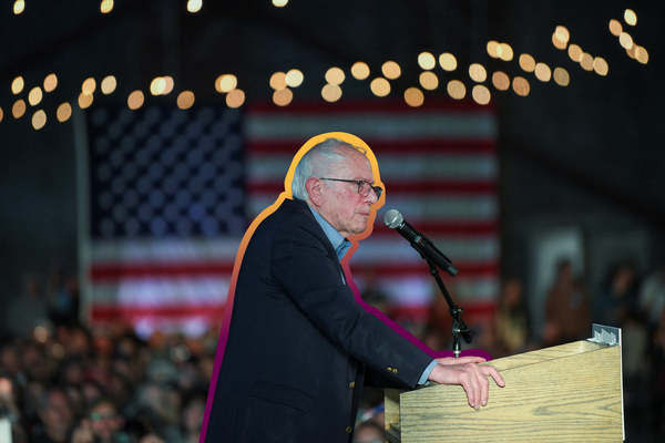 Sen. Bernie Sanders (I-VT) speaks at a campaign rally in Portland, Maine — May 25, 2026 | REUTERS/Amanda Sabga, edited by Russell Nystrom