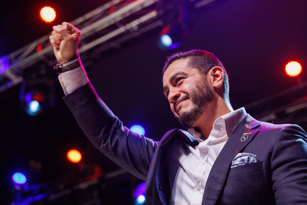 Abdul El-Sayed  at an election night watch party in Detroit, MI | Photo by Andrew Roth/Sipa USA