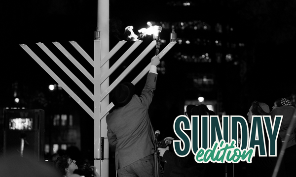 Rabbi Shimshon Gansbourg menorah in London, England, at an event commemorating the shooting in Bondi Beach in Sydney, Australia — December 15, 2025 | PA via Reuters, edited by Candida Hall
