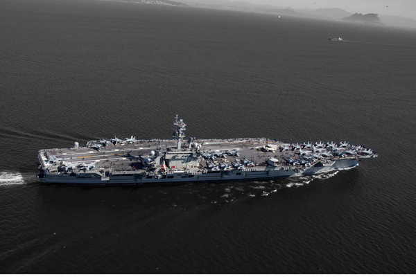  The USS Abraham Lincoln (CVN 72) transits the Strait of Gibraltar in April, 2019.