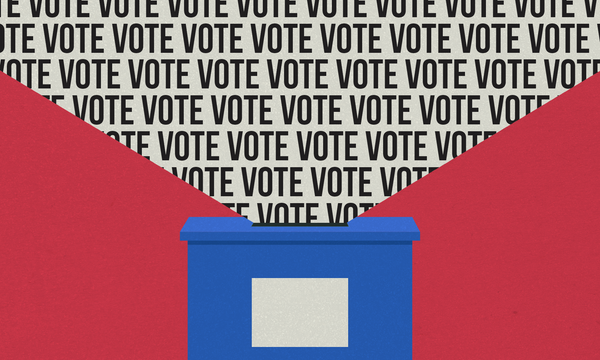 A stylized graphic of a ballot box.