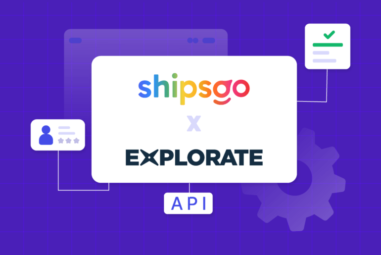 Shipsgo and Explorate API partnership integration graphic featuring company logos and software connection icons