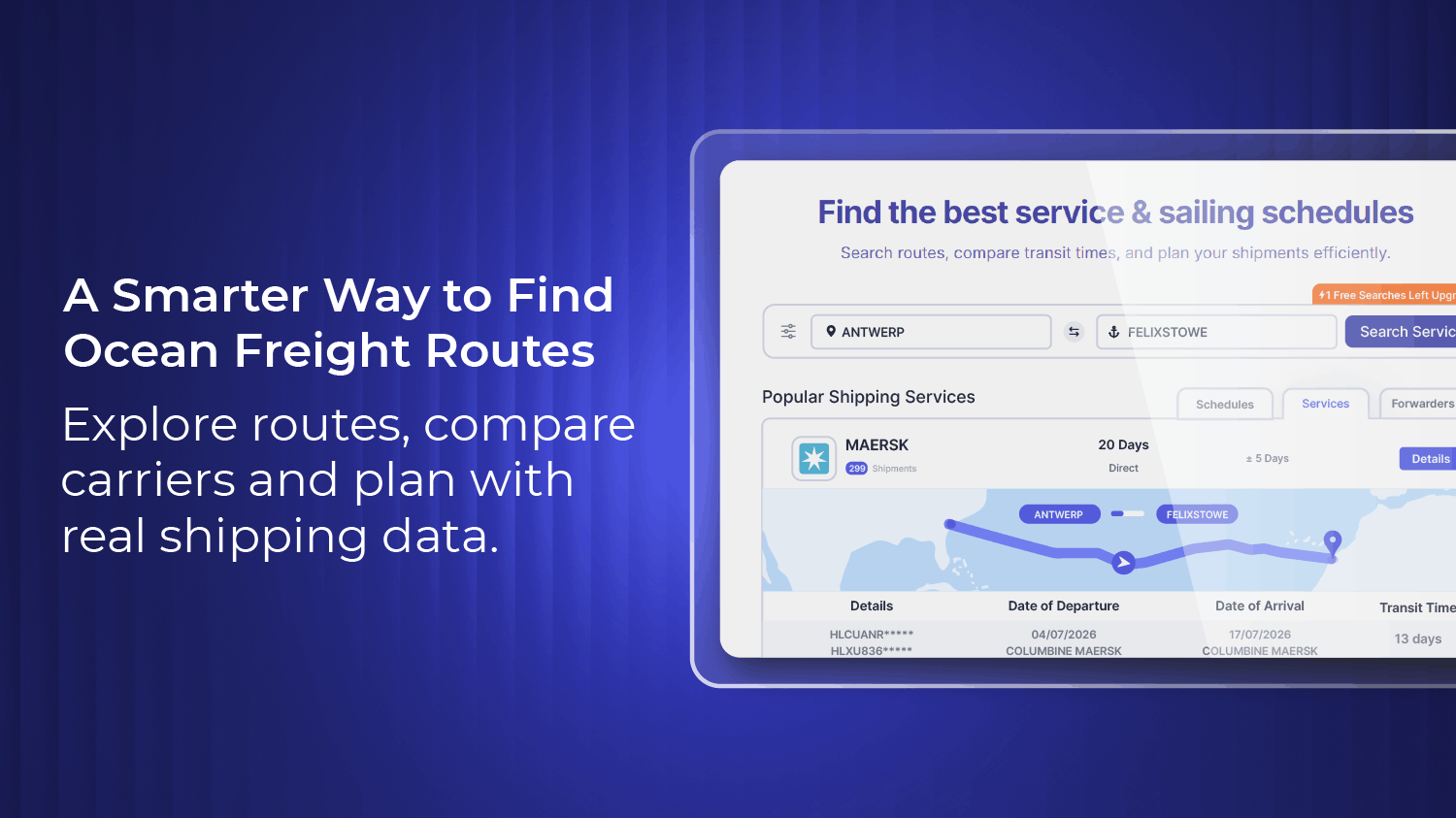 Rebuilt ShipsGo Service Finder for ocean freight route planning