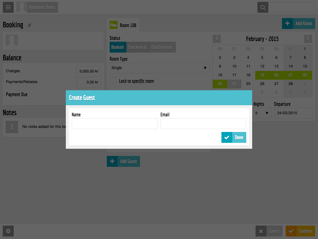 Booking Screen New Booking