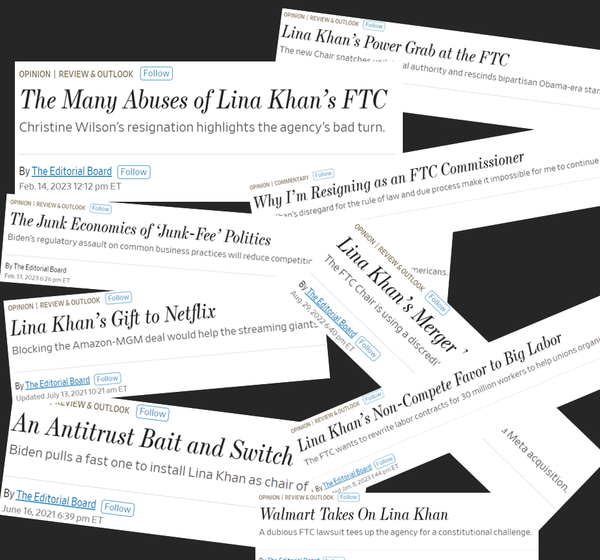 WSJ Editorial Board Loses Their Shit Over Lina Khan