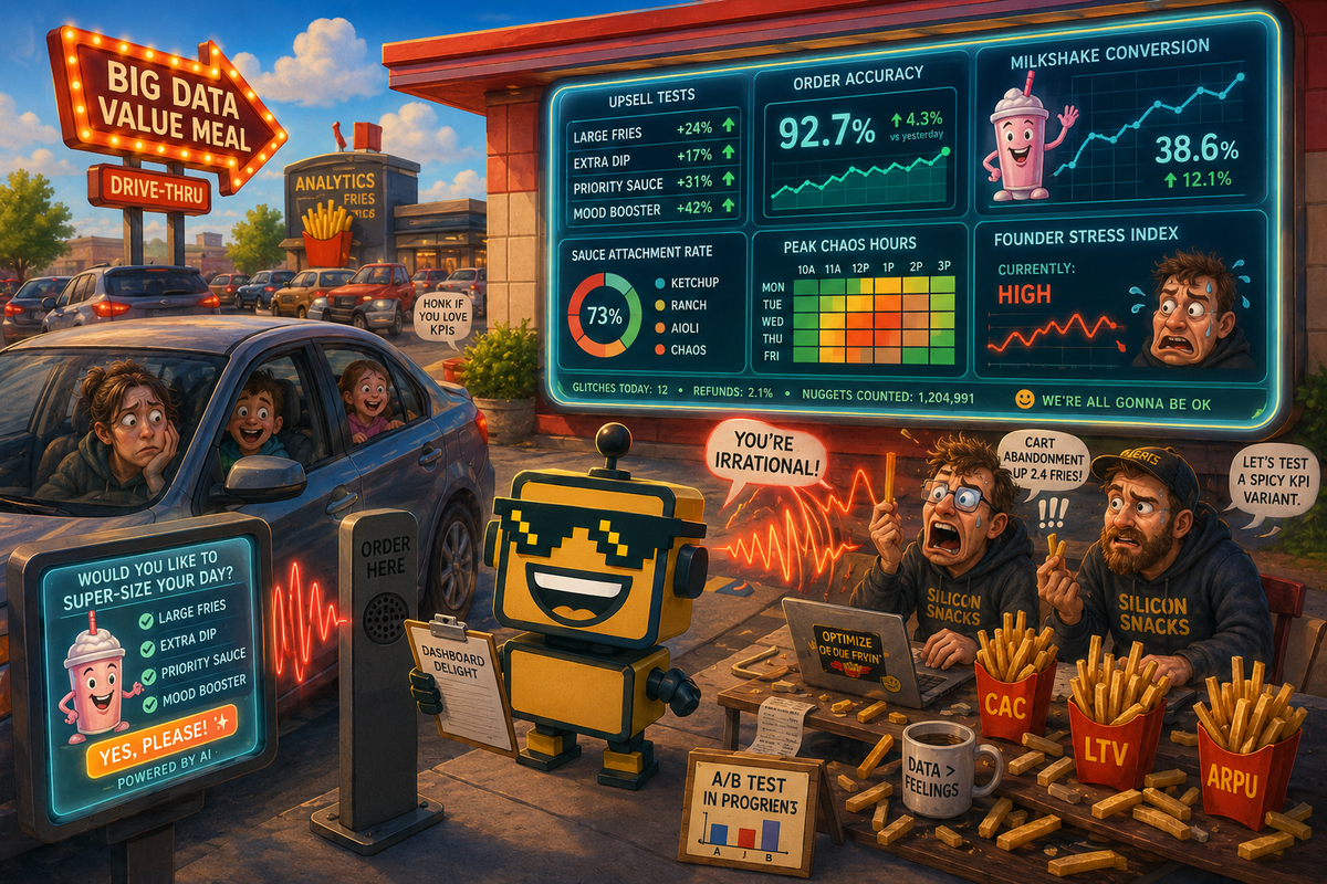 SiliconSnark’s robot watches an AI-powered drive-thru speaker turn burger orders into a live analytics experiment.