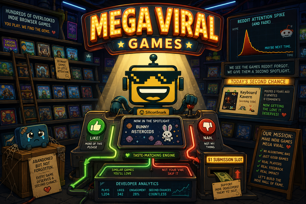 SiliconSnark's robot uses MegaViral Games to spotlight overlooked indie browser games one at a time.