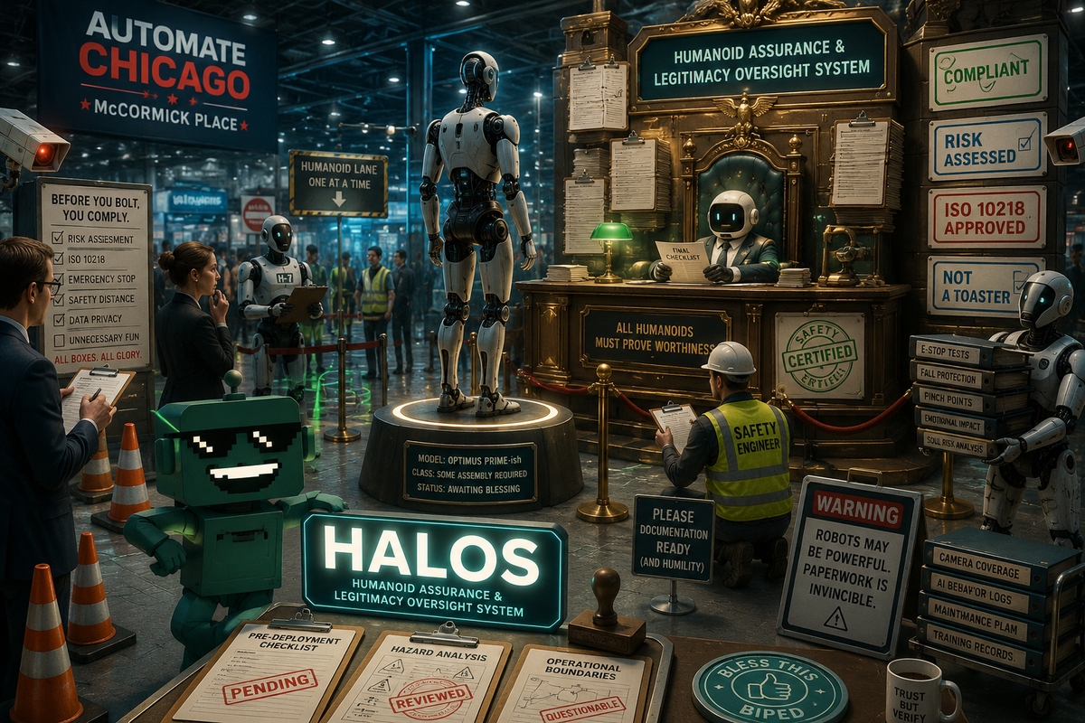 SiliconSnark’s robot watches a humanoid robot demo get surrounded by factory safety checks and certification theatrics.