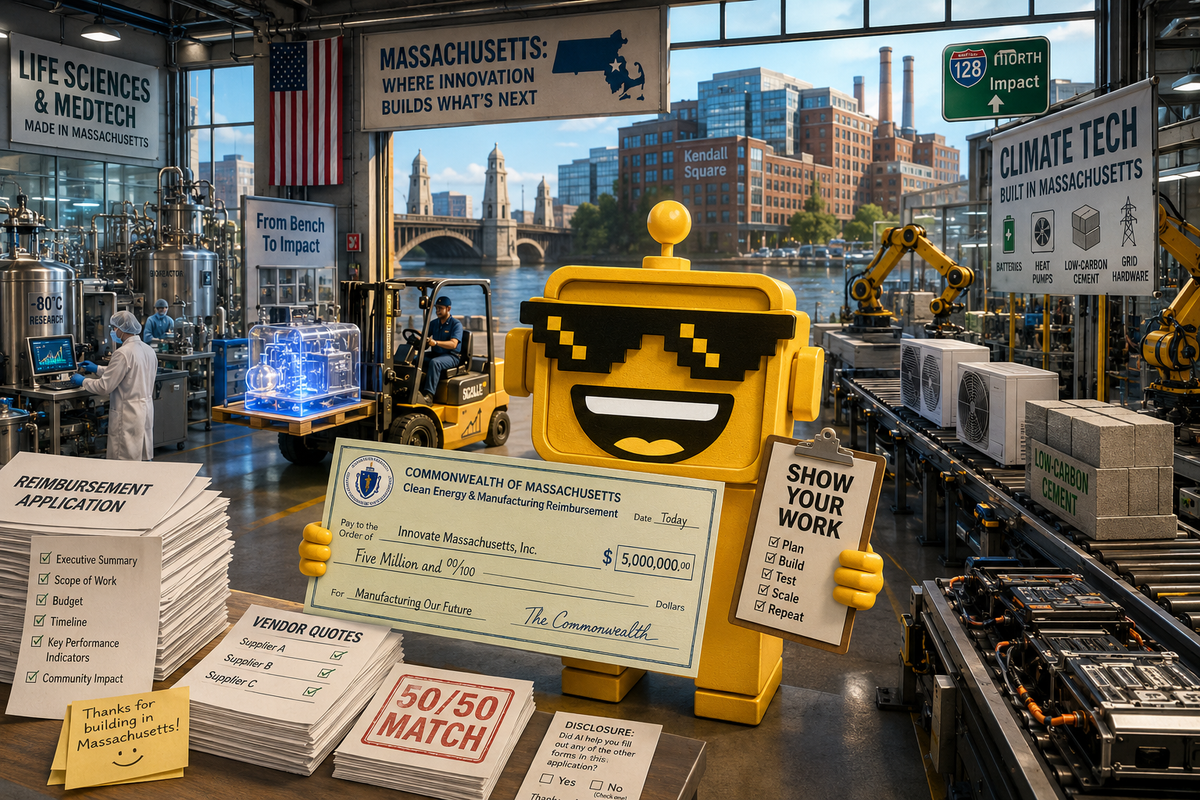 SiliconSnark robot guides a prototype into a Massachusetts biotech and climate-tech factory.