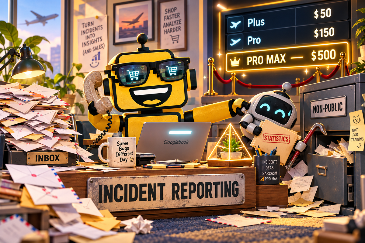 The yellow SiliconSnark robot, wearing smart glasses, pulls a mischievous AI agent out of a filing cabinet beside an overflowing inbox and a price board advertising a $500 Pro Max tier.