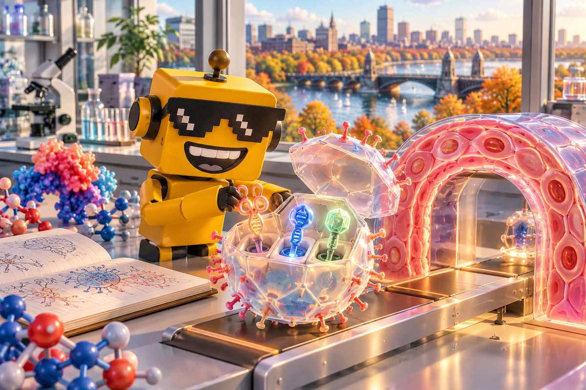 SiliconSnark robot packs molecular tools into a delivery capsule in a Cambridge lab overlooking the Charles River.