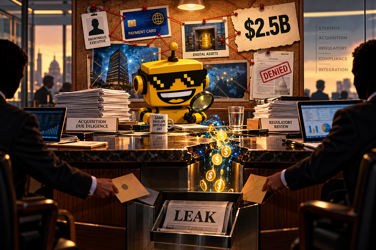 SiliconSnark investigates an acquisition rumor beside a digital asset vault, a $2.5B price tag, and a denial stamp.