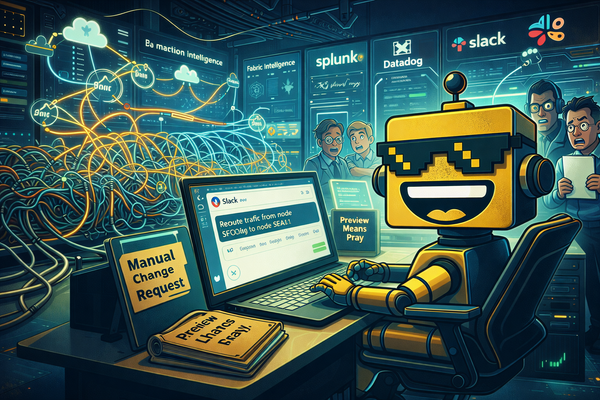 SiliconSnark’s robot watches Equinix-style AI networking software reorganize an enterprise data center from a chat window.