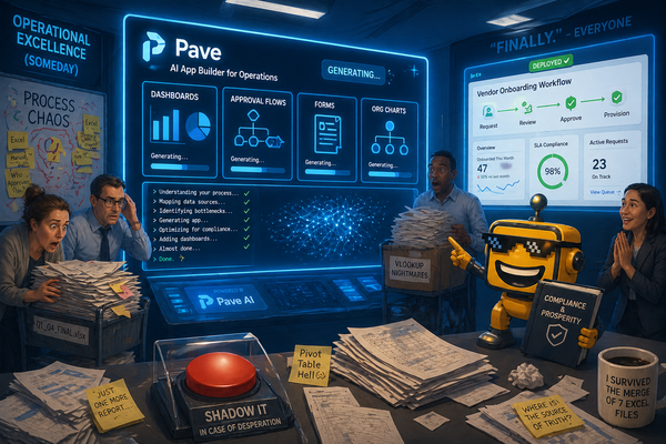 SiliconSnark’s robot watches Quickbase’s Pave generate internal workflow apps in a busy enterprise control room