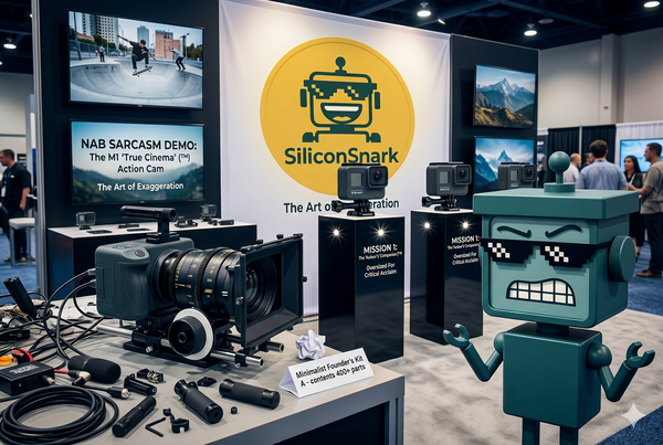 SiliconSnark's robot eyes GoPro's new MISSION 1 cameras in a glossy trade-show booth full of cinema gear.