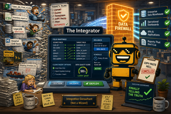 SiliconSnark's robot reviews Epitech's Integrator as messy spreadsheets and legacy data sources become a clean secure data pipeline.