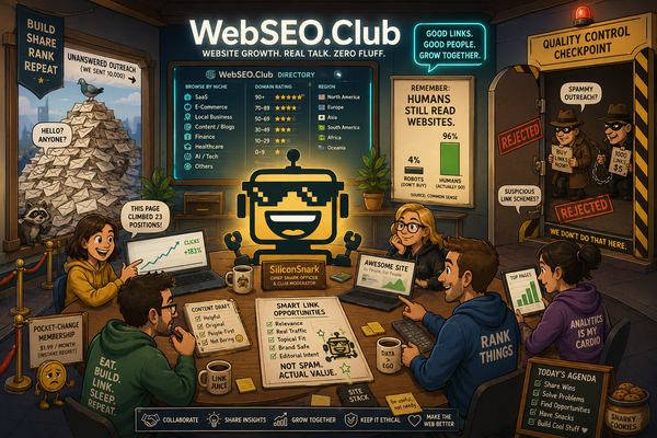 SiliconSnark's robot moderates a WebSEO.Club community where website owners exchange feedback and relevant links.