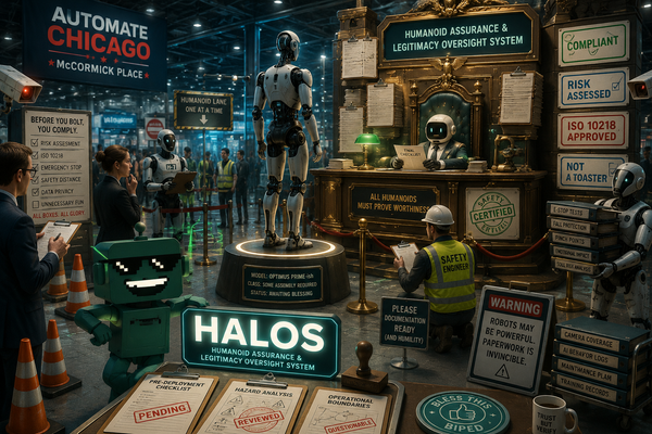 SiliconSnark’s robot watches a humanoid robot demo get surrounded by factory safety checks and certification theatrics.